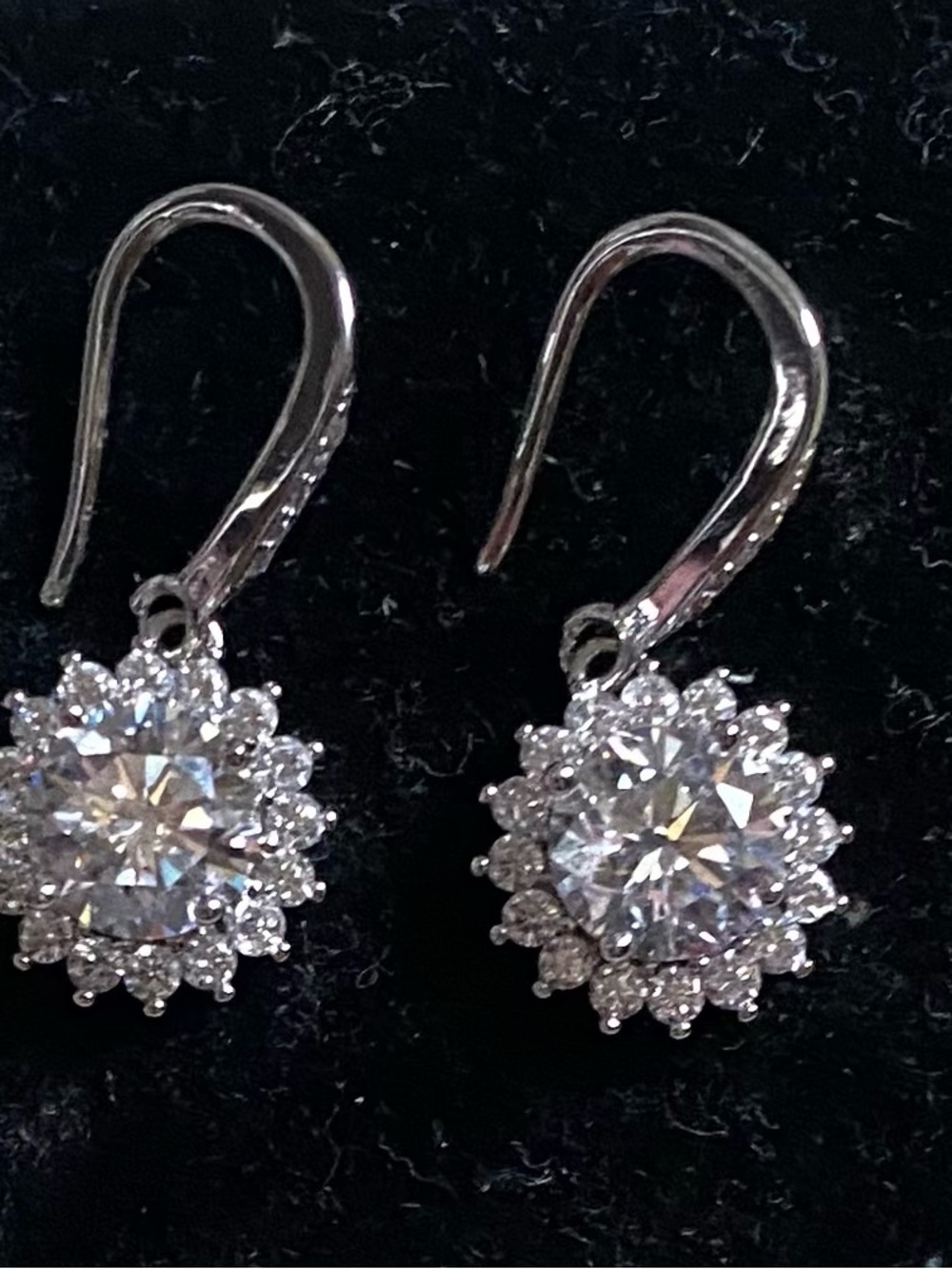 Silver Clear Crystal Halo Drop Earrings - Women Jewelry